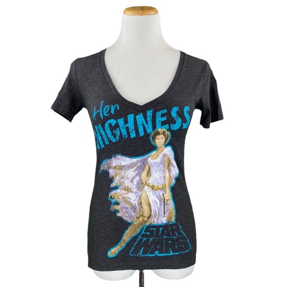 Star Wars Her Highness Princess Leia Dark Gray Short Sleeve V-Neck Graphic Tee
